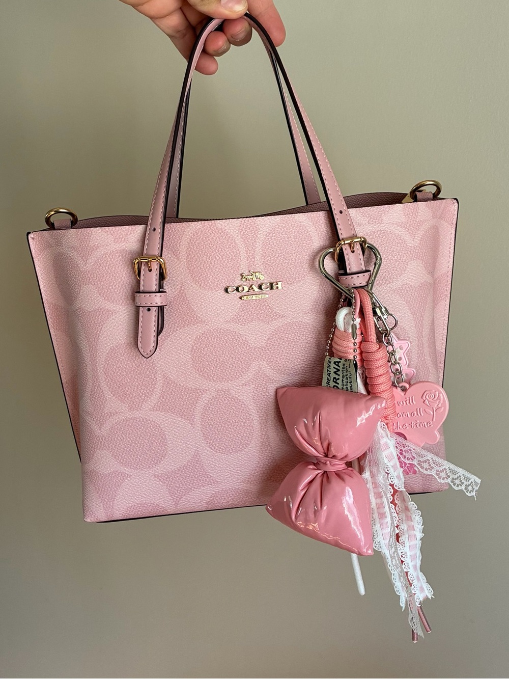 Pink Bow & Charm Tassel Keychain Bag Charm